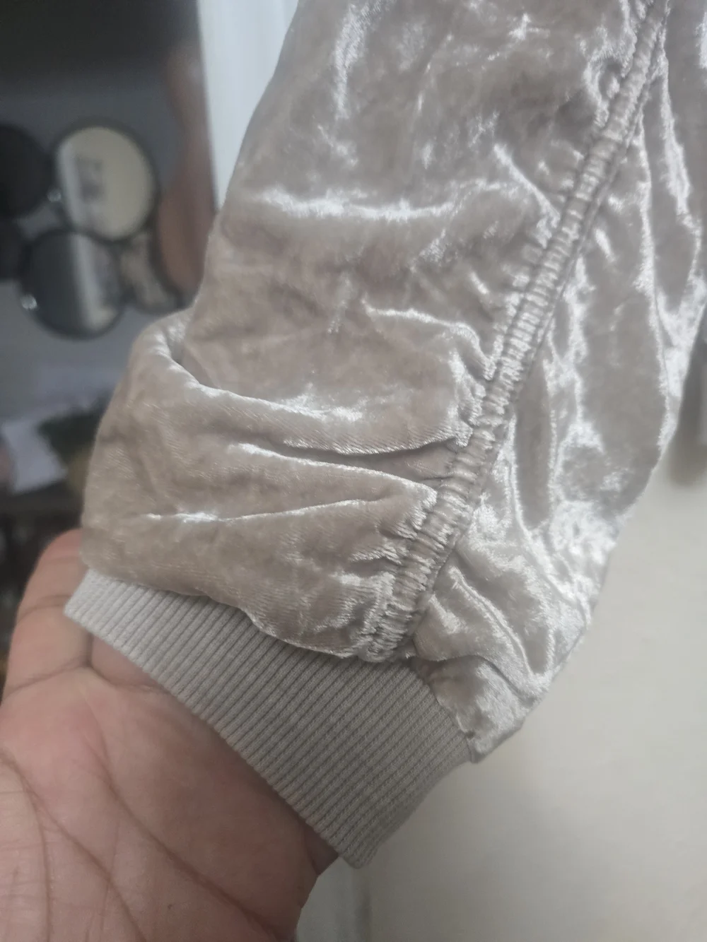 Free People Shimmer Velvet Bomber Jacket in Taupe
